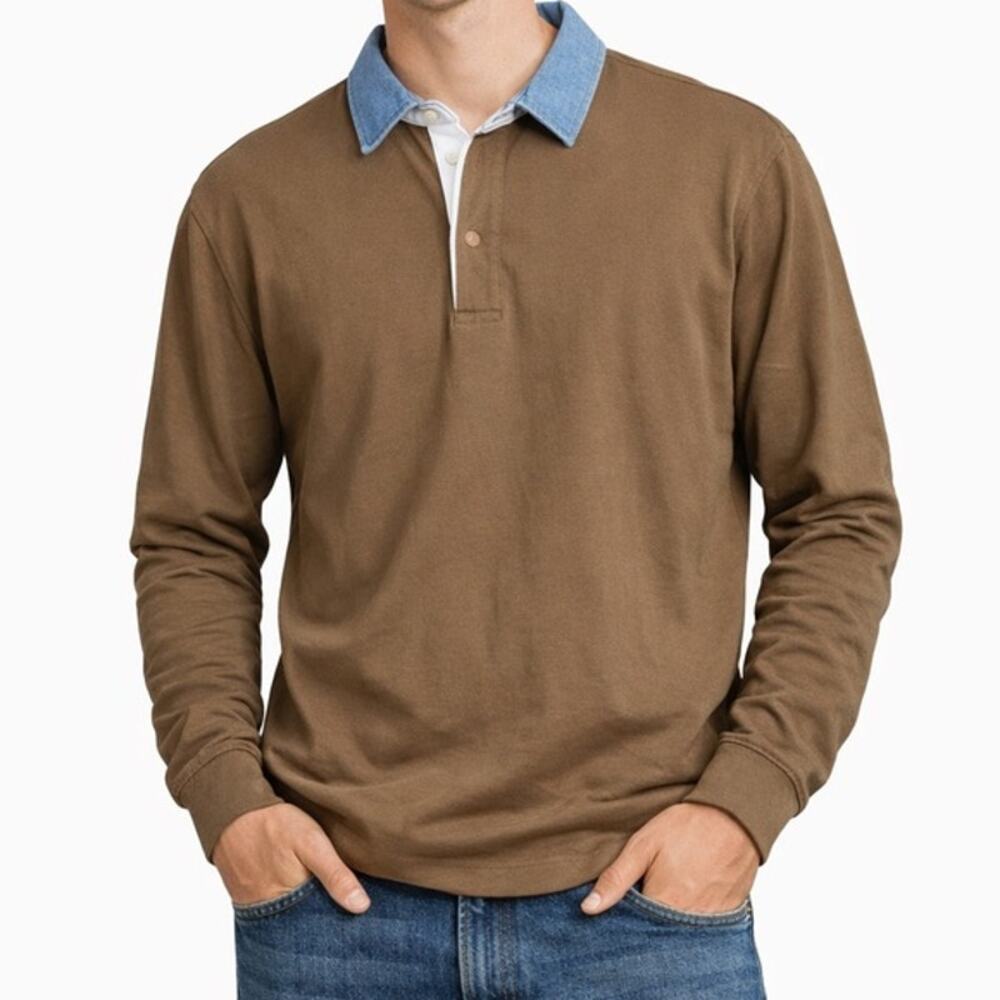 Abercrombie & Fitch Mens Polo Shirt Long Sleeve Brown Preppy Casual Relax Size M